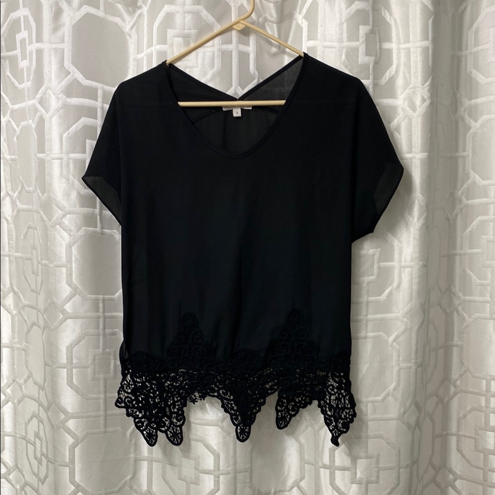 Chic Black Lace Hem Top